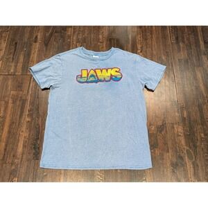 Jaws Shirt Mens Large Blue Universal Studios Embroidered Shark Movie Graphic Tee